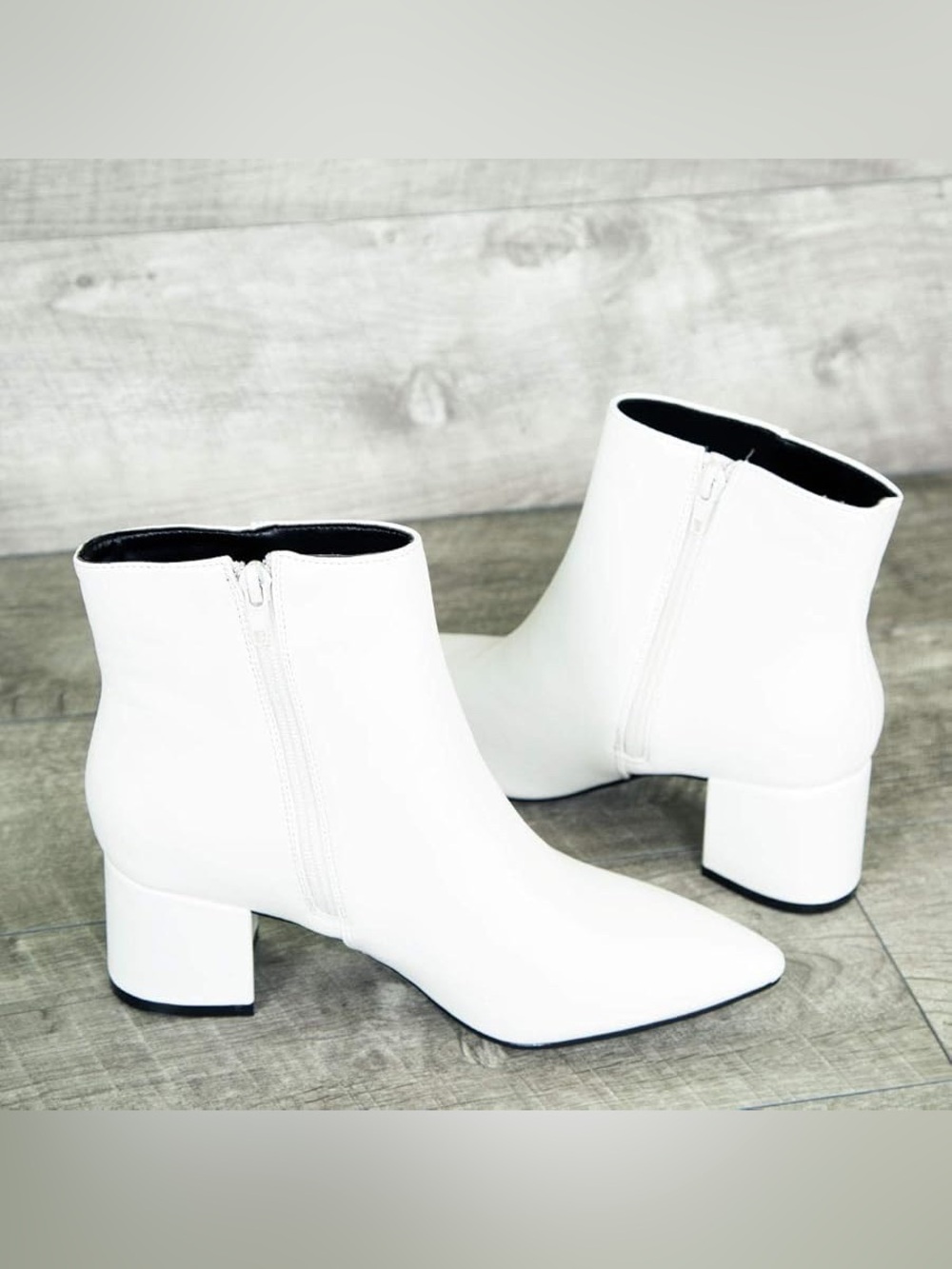 Women's White Ankle Booties with Low Block Heel